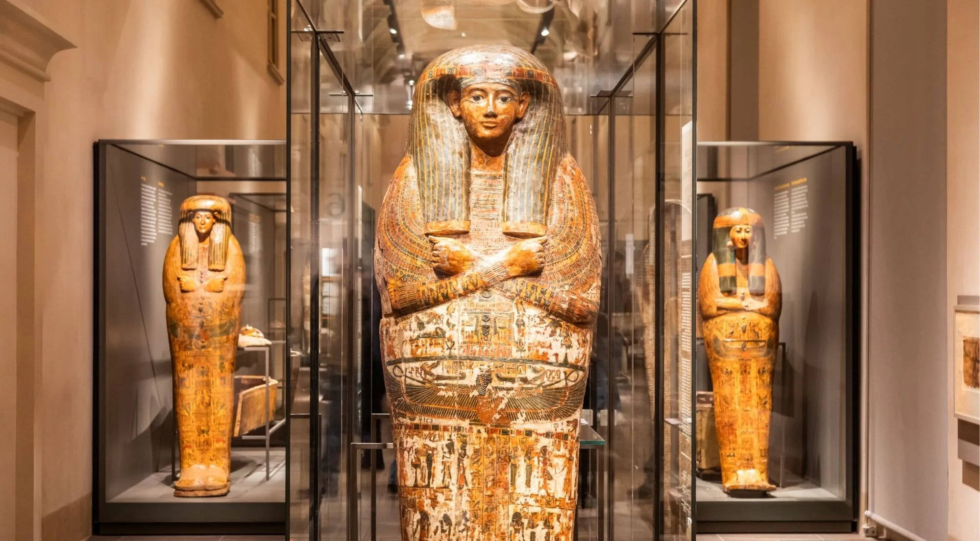 Ancient Egyptian papyrus scrolls on display at the Turin Egyptian Museum
